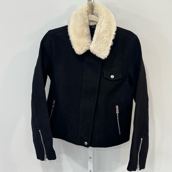 NWT Madewell Sherpa-Collar Asymmetric Zip-Front Jacket Wool Blend Medium NS383 - Picture 2 of 13